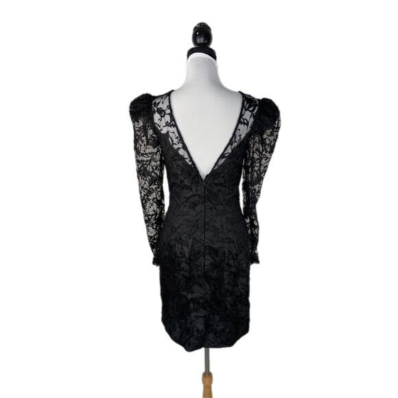 Black Lace Formal Dress - Sheath Prom HOCO - Union Made Vintage - Size 8 - Picture 2 of 9